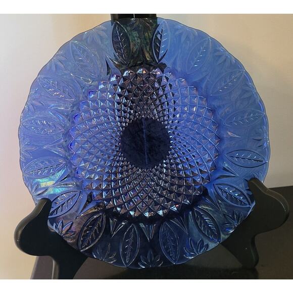 Avon Royal Sapphire Cobalt Blue SALAD Glass Plates Leaf Arcoroc France Set of 4 - Picture 2 of 15
